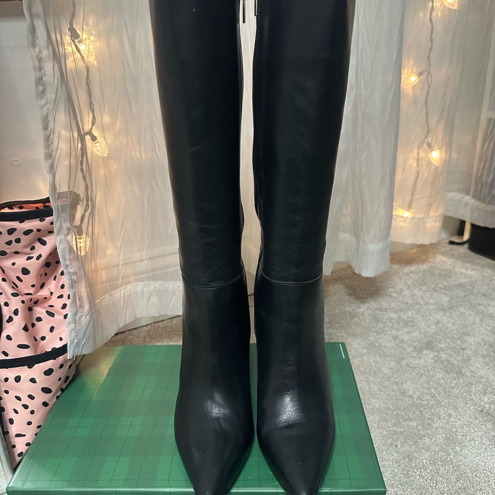 Steve Madden Black Knee-High Pointed-Toe Heeled Boots